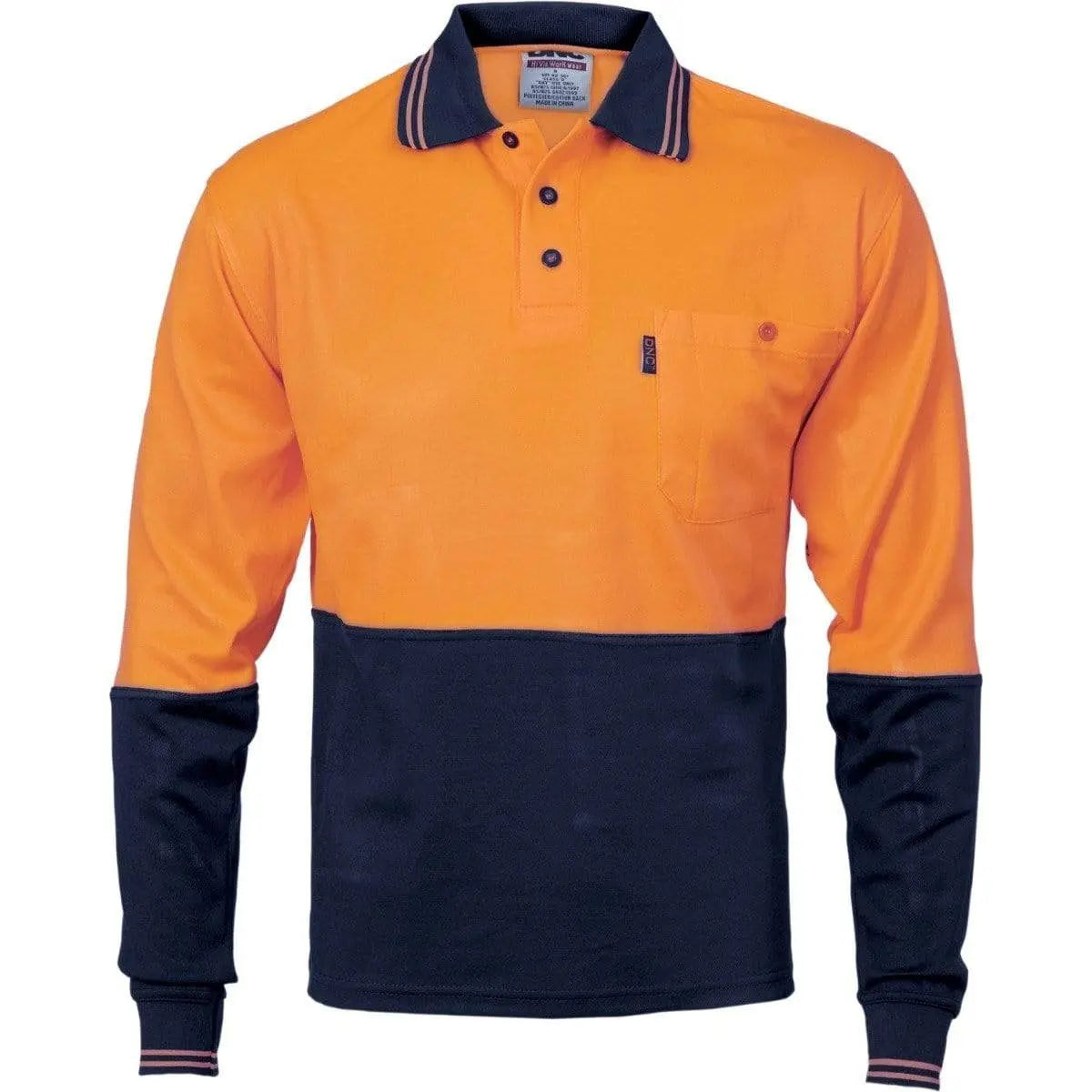 Dnc Workwear Cotton Back Hi-vis Two-tone Fluoro Long Sleeve Polo - 3816 Metro Workwear.